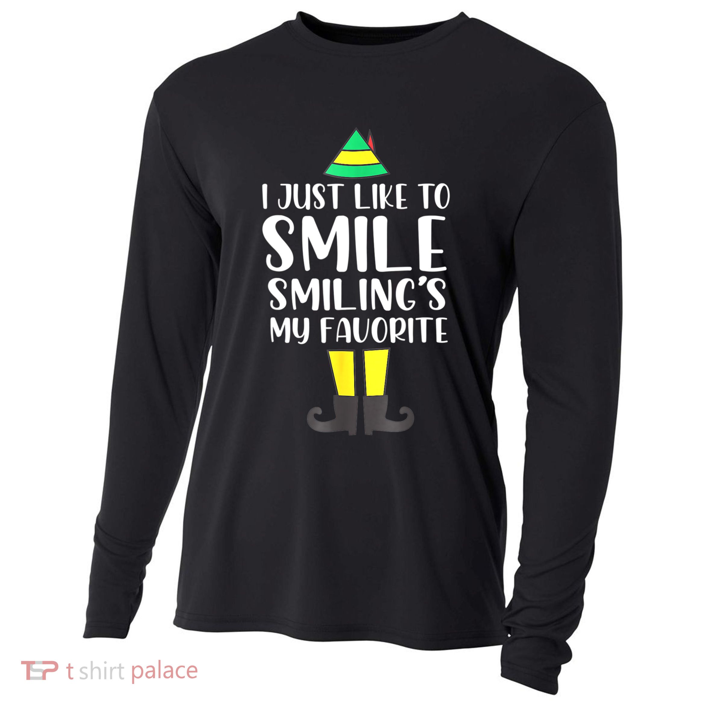Smiling Is My Favorite Christmas Elf Buddy Cooling Performance Long Sleeve Crew