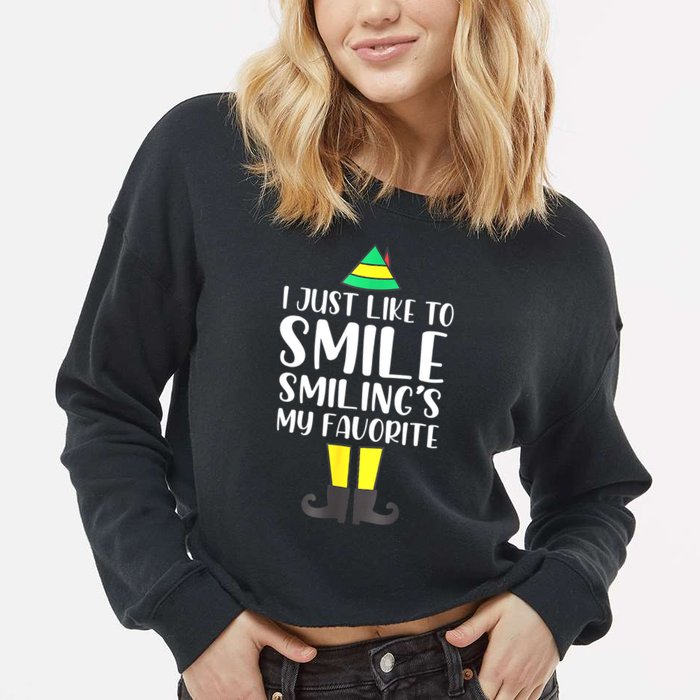 Smiling Is My Favorite Christmas Elf Buddy Cropped Pullover Crew
