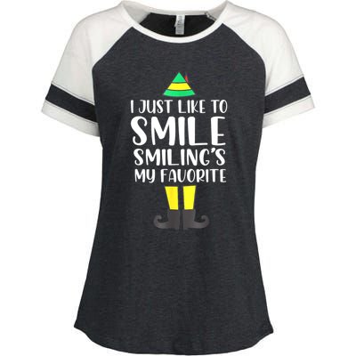 Smiling Is My Favorite Christmas Elf Buddy Enza Ladies Jersey Colorblock Tee