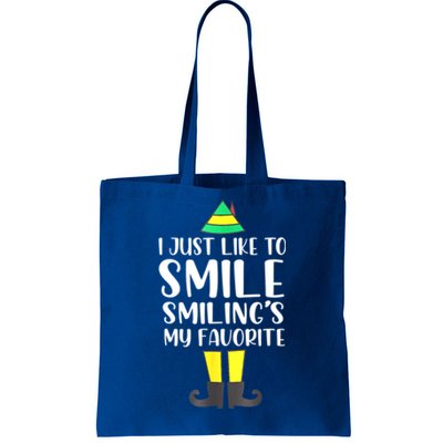 Smiling Is My Favorite Christmas Elf Buddy Tote Bag