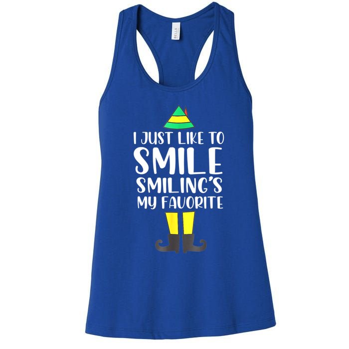 Smiling Is My Favorite Christmas Elf Buddy Women's Racerback Tank