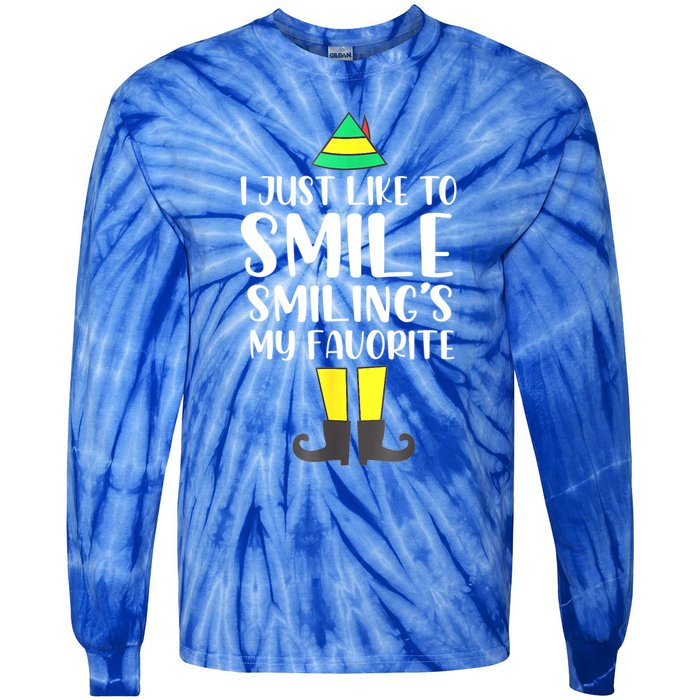 Smiling Is My Favorite Christmas Elf Buddy Tie-Dye Long Sleeve Shirt