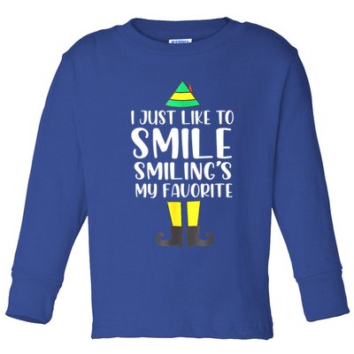 Smiling Is My Favorite Christmas Elf Buddy Toddler Long Sleeve Shirt