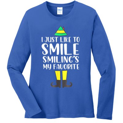 Smiling Is My Favorite Christmas Elf Buddy Ladies Long Sleeve Shirt