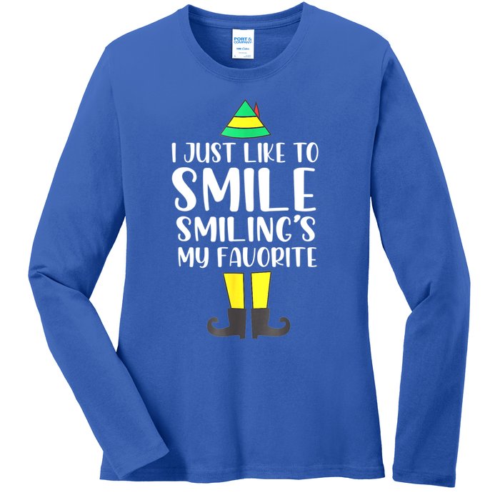 Smiling Is My Favorite Christmas Elf Buddy Ladies Long Sleeve Shirt