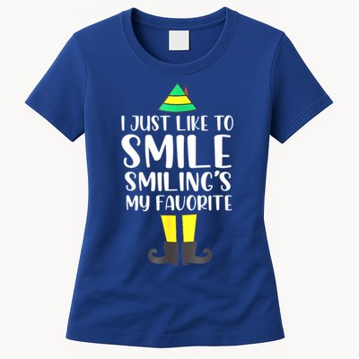 Smiling Is My Favorite Christmas Elf Buddy Womens T-Shirt