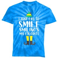 Smiling Is My Favorite Christmas Elf Buddy Kids Tie-Dye T-Shirt