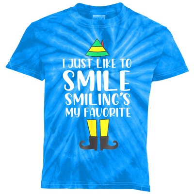 Smiling Is My Favorite Christmas Elf Buddy Kids Tie-Dye T-Shirt