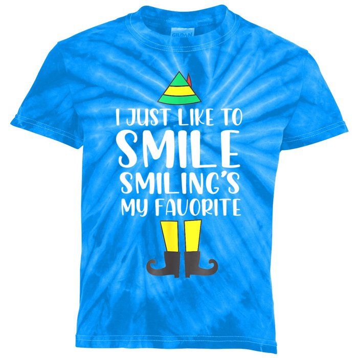 Smiling Is My Favorite Christmas Elf Buddy Kids Tie-Dye T-Shirt