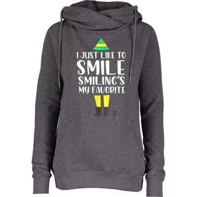 Smiling Is My Favorite Christmas Elf Buddy Womens Funnel Neck Pullover Hood