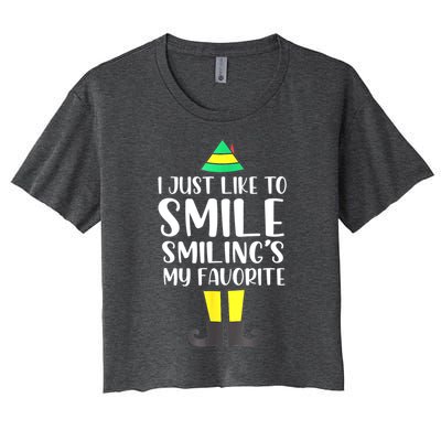 Smiling Is My Favorite Christmas Elf Buddy Women's Crop Top Tee