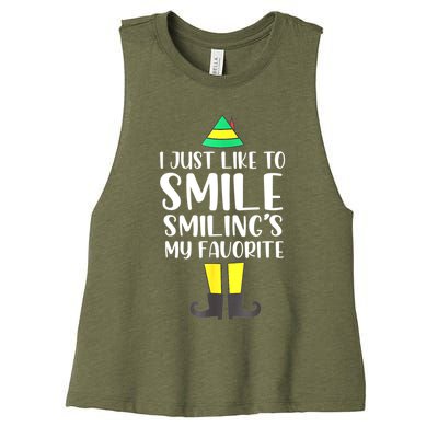 Smiling Is My Favorite Christmas Elf Buddy Women's Racerback Cropped Tank