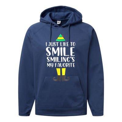 Smiling Is My Favorite Christmas Elf Buddy Performance Fleece Hoodie