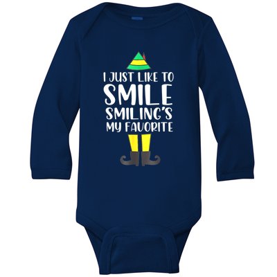 Smiling Is My Favorite Christmas Elf Buddy Baby Long Sleeve Bodysuit