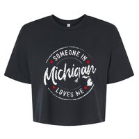 Someone In Michigan Loves Me Distressed Vintage Design Bella+Canvas Jersey Crop Tee