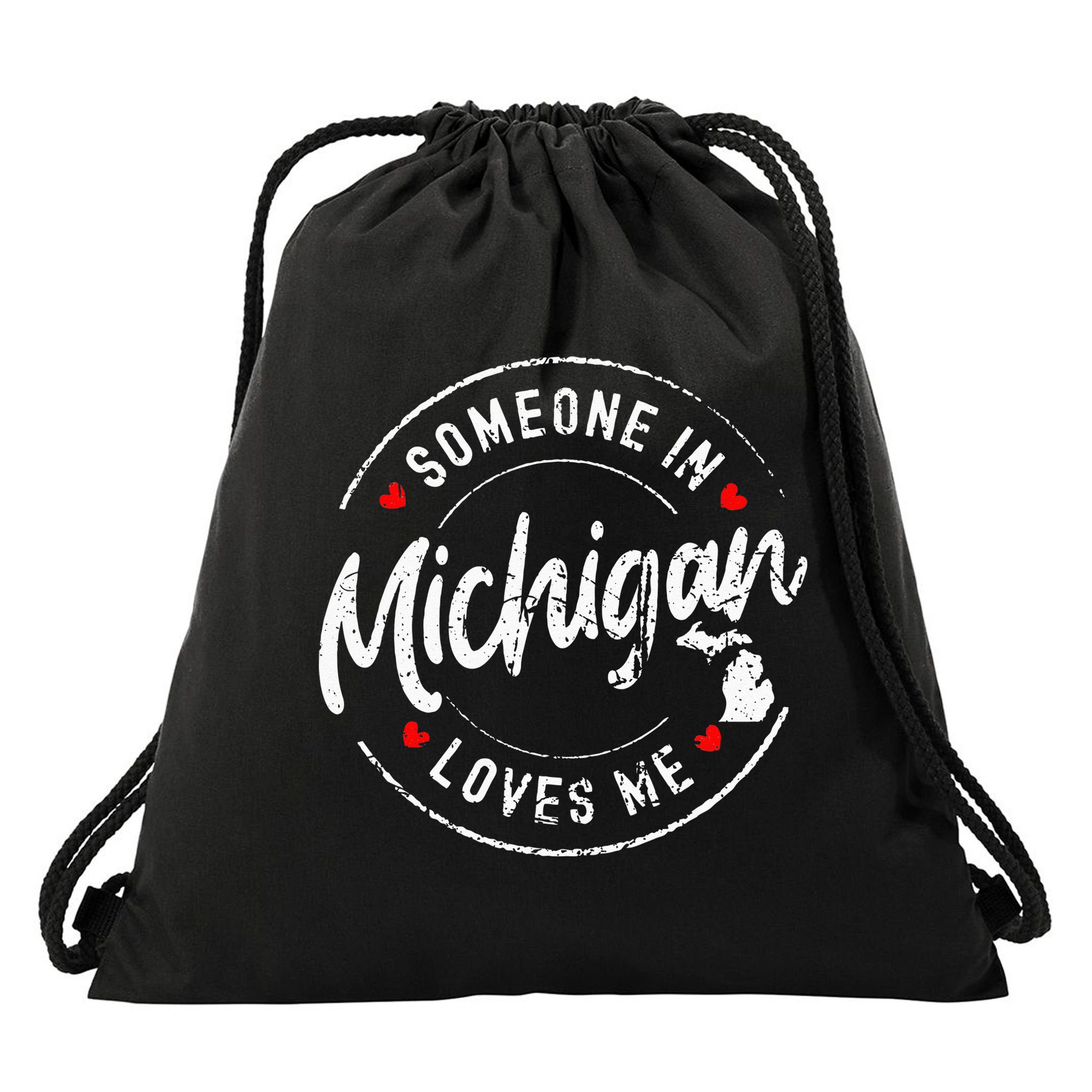 Someone In Michigan Loves Me Distressed Vintage Design Drawstring Bag