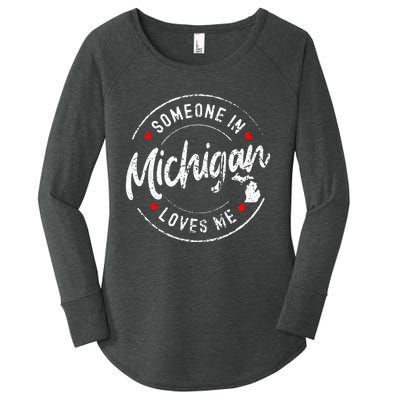 Someone In Michigan Loves Me Distressed Vintage Design Women's Perfect Tri Tunic Long Sleeve Shirt