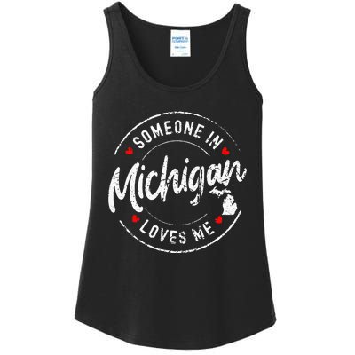 Someone In Michigan Loves Me Distressed Vintage Design Ladies Essential Tank