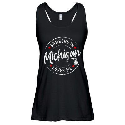 Someone In Michigan Loves Me Distressed Vintage Design Ladies Essential Flowy Tank