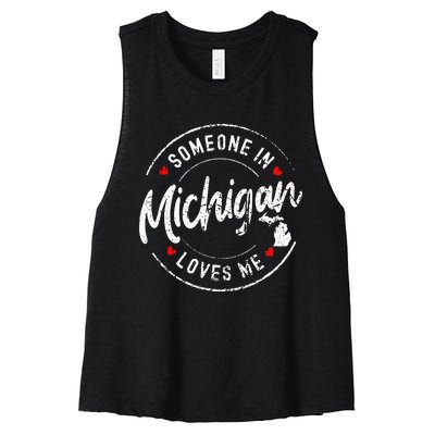 Someone In Michigan Loves Me Distressed Vintage Design Women's Racerback Cropped Tank