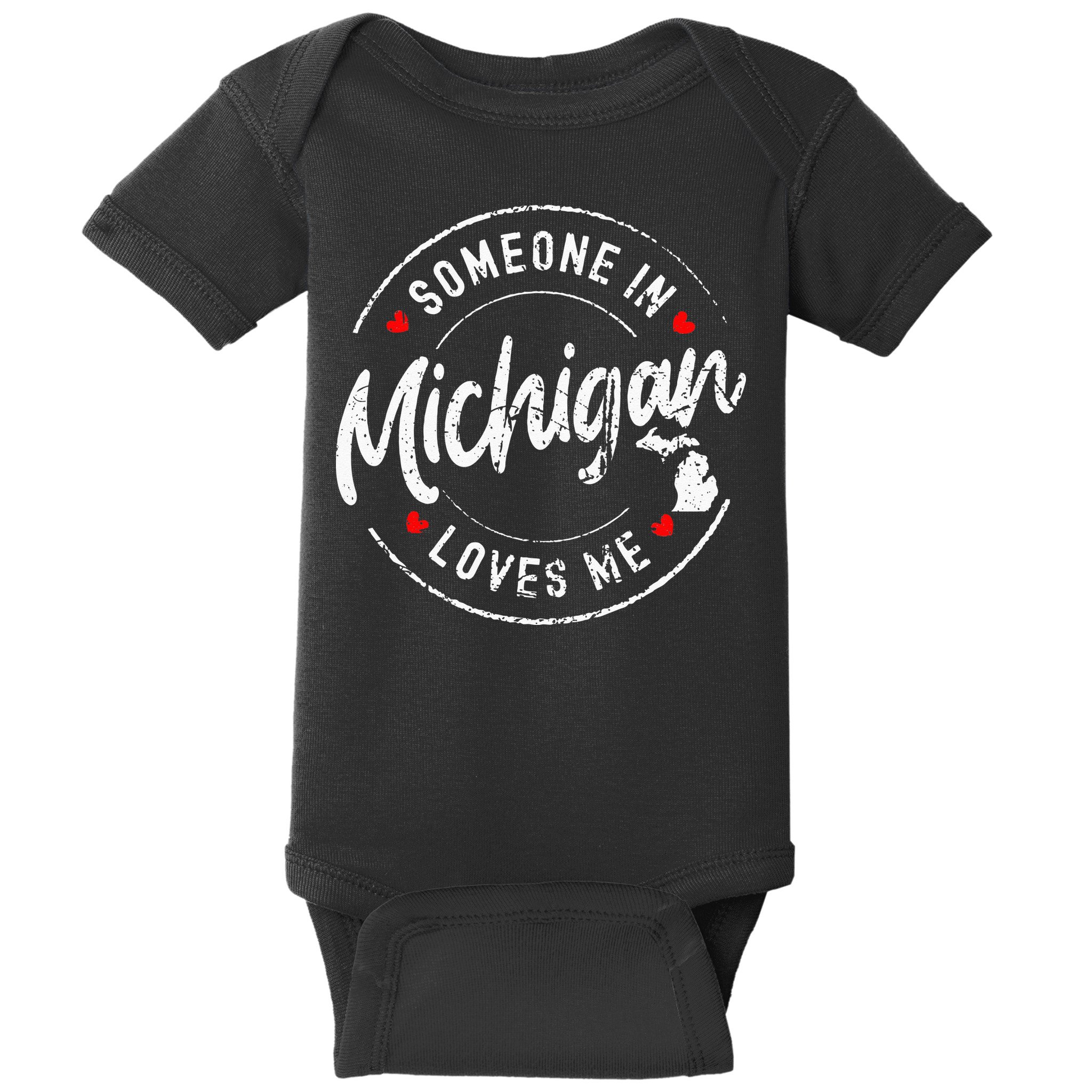 Someone In Michigan Loves Me Distressed Vintage Design Baby Bodysuit