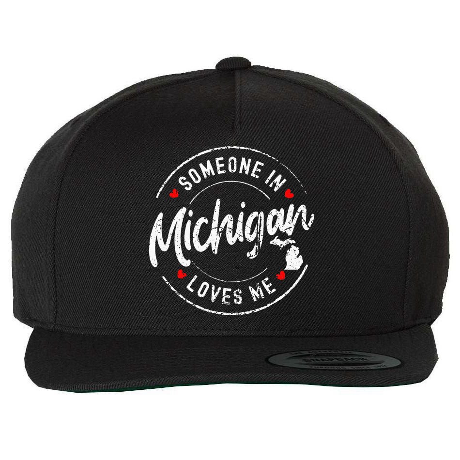 Someone In Michigan Loves Me Distressed Vintage Design Wool Snapback Cap