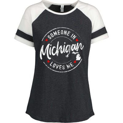 Someone In Michigan Loves Me Distressed Vintage Design Enza Ladies Jersey Colorblock Tee