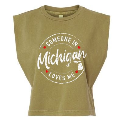 Someone In Michigan Loves Me Distressed Vintage Design Garment-Dyed Women's Muscle Tee