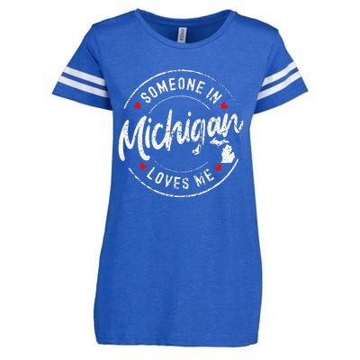 Someone In Michigan Loves Me Distressed Vintage Design Enza Ladies Jersey Football T-Shirt