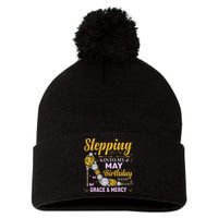 Stepping Into May Birthday With Gods Grace And Mercy Pom Pom 12in Knit Beanie