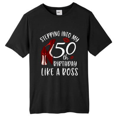 Stepping Into My 50th Birthday Like A Boss Gift 50 Years Old Tall Fusion ChromaSoft Performance T-Shirt