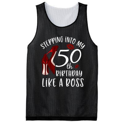 Stepping Into My 50th Birthday Like A Boss Gift 50 Years Old Mesh Reversible Basketball Jersey Tank