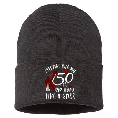 Stepping Into My 50th Birthday Like A Boss Gift 50 Years Old Sustainable Knit Beanie