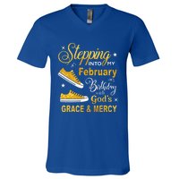 Stepping Into My February Birthday With Gods Grace and Mercy V-Neck T-Shirt