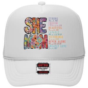 She Is Mom She Is Strong Bible Verse Mom High Crown Mesh Back Trucker Hat