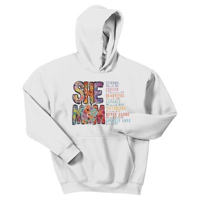 She Is Mom She Is Strong Bible Verse Mom Kids Hoodie