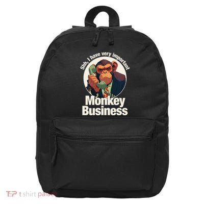 Shh Important Monkey Business Funny Ape Chimpanzee 16 in Basic Backpack
