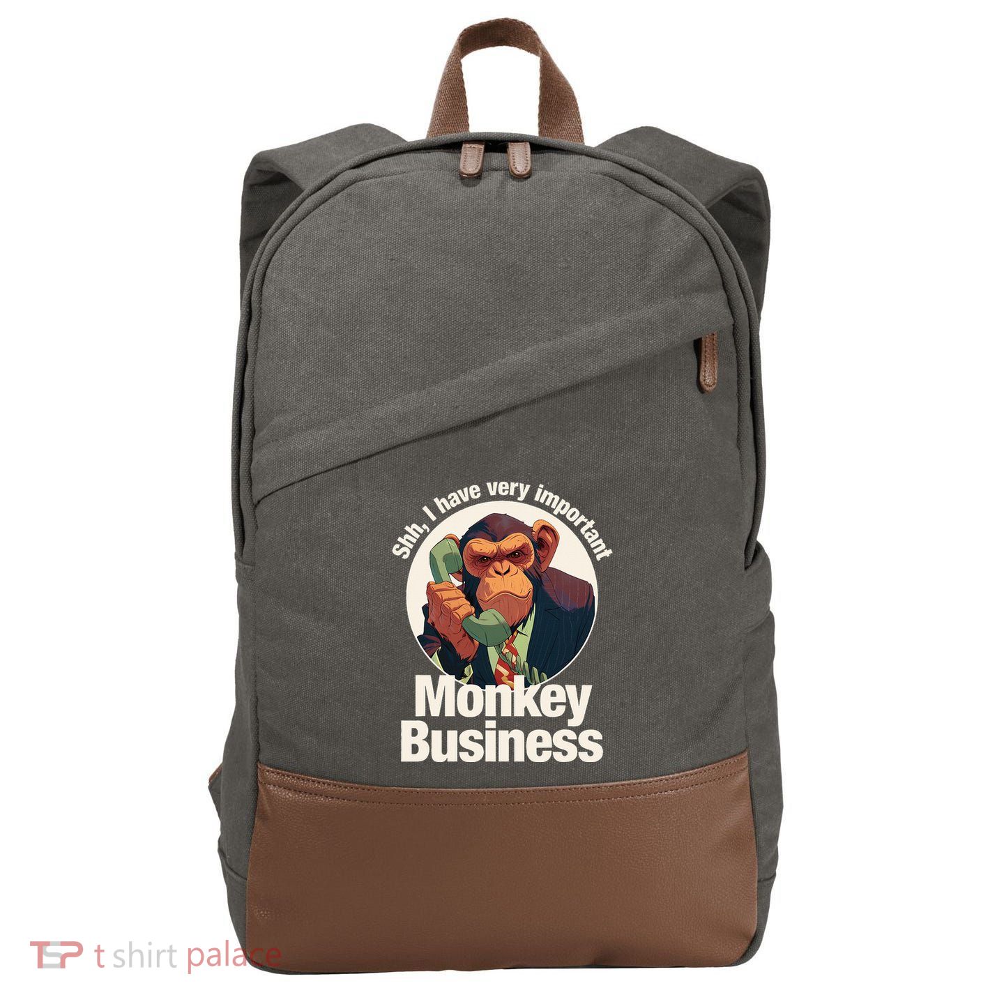 Shh Important Monkey Business Funny Ape Chimpanzee Cotton Canvas Backpack