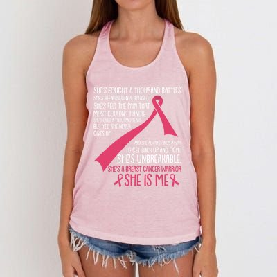 She Is Me Breast Cancer Awareness Fight Unbreakable Warrior Meaningful Gift Women's Knotted Racerback Tank