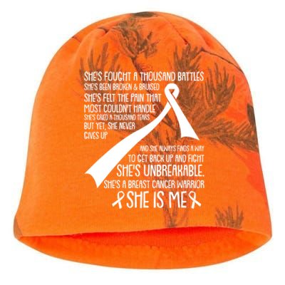 She Is Me Breast Cancer Awareness Fight Unbreakable Warrior Gift Kati - Camo Knit Beanie