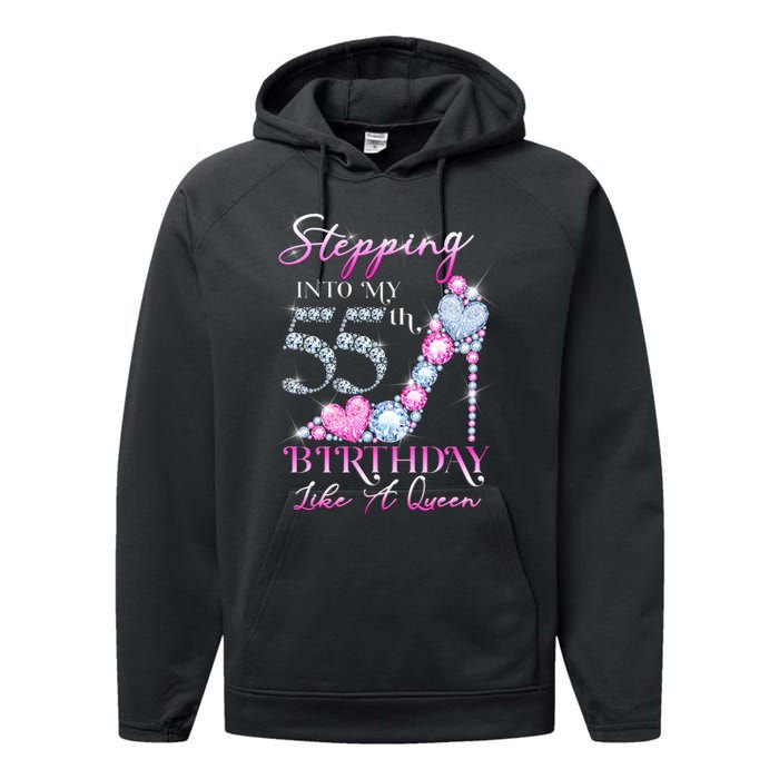 Stepping Into My 55th  Birthday Like A Queen Performance Fleece Hoodie