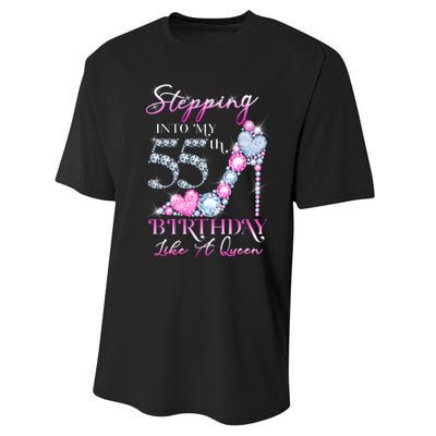 Stepping Into My 55th  Birthday Like A Queen Performance Sprint T-Shirt