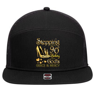 Stepping into my 90th birthday with God's grace & Mercy 7 Panel Mesh Trucker Snapback Hat