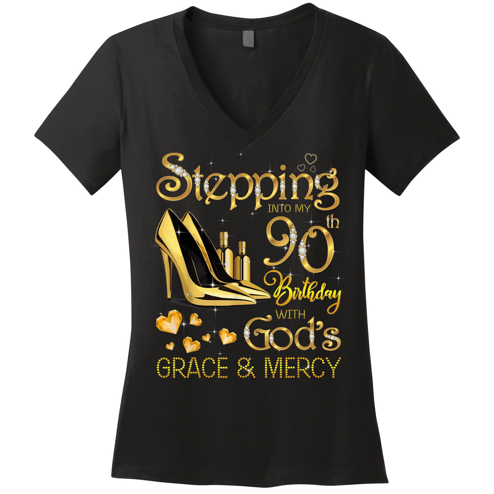 Stepping into my 90th birthday with God's grace & Mercy Women's V-Neck T-Shirt