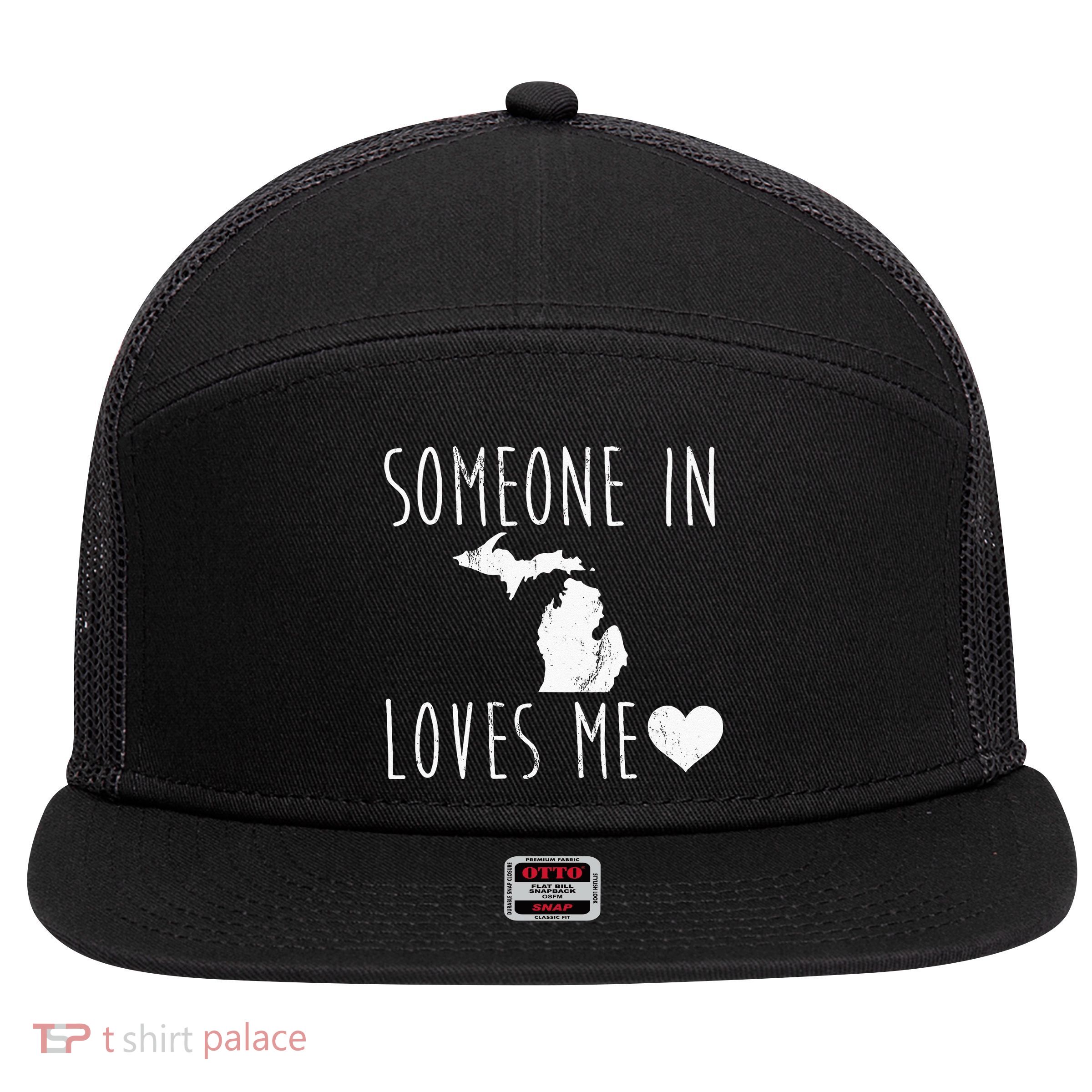 Someone In Michigan Loves Me! Cute State Gift 7 Panel Mesh Trucker Snapback Hat