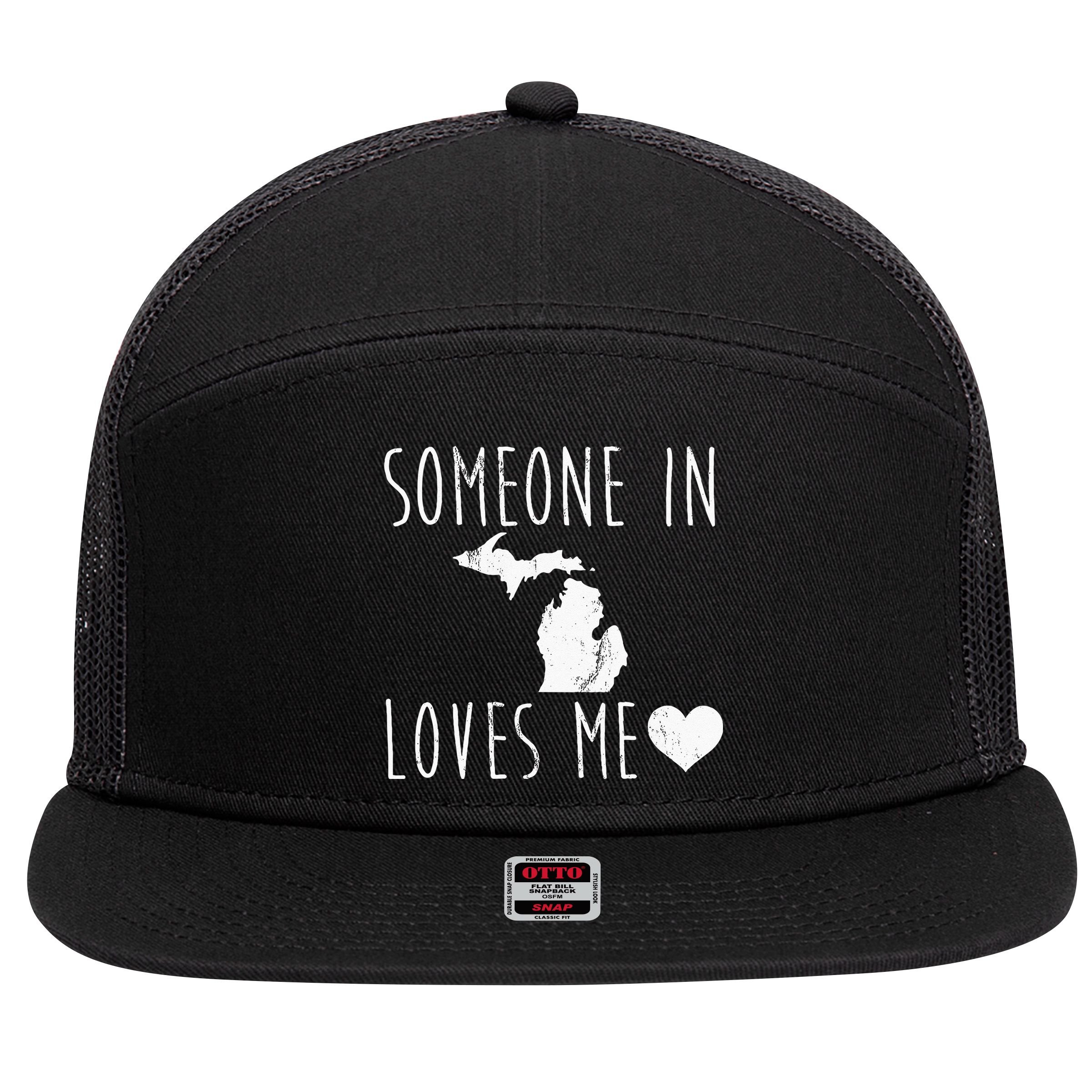 Someone In Michigan Loves Me! Cute State Gift 7 Panel Mesh Trucker Snapback Hat