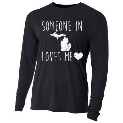 Someone In Michigan Loves Me! Cute State Gift Cooling Performance Long Sleeve Crew