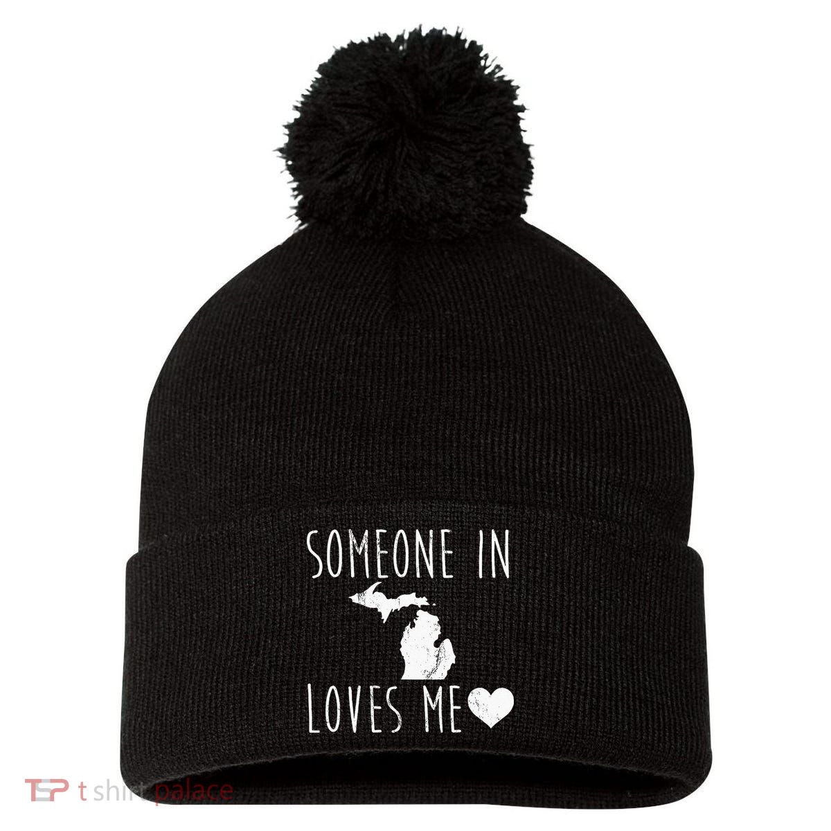 Someone In Michigan Loves Me! Cute State Gift Pom Pom 12in Knit Beanie