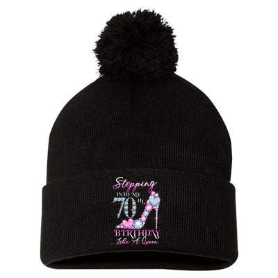 Stepping Into My 70th  Birthday Like A Queen Pom Pom 12in Knit Beanie