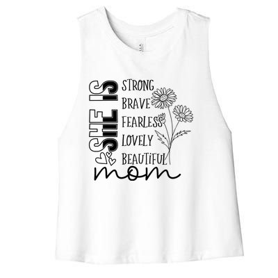 She Is Mom Celebrating Motherhood Women's Racerback Cropped Tank